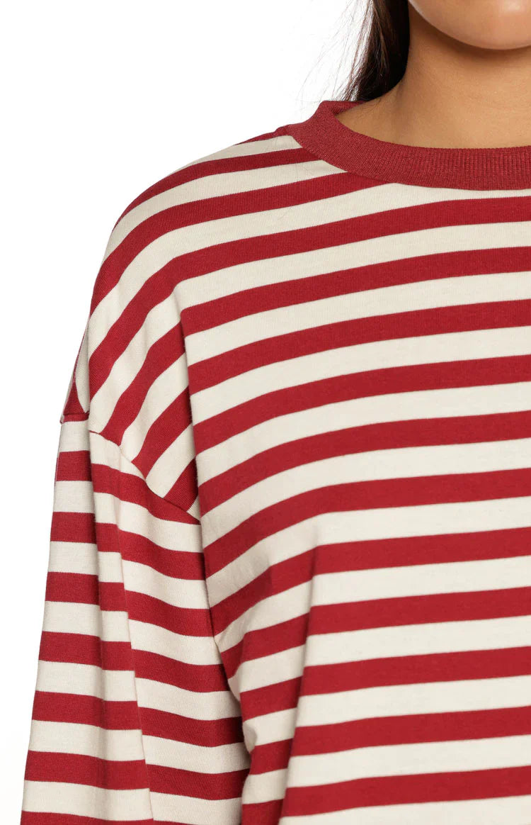 So Breezy Burgundy Stripe Long Sleeve Top