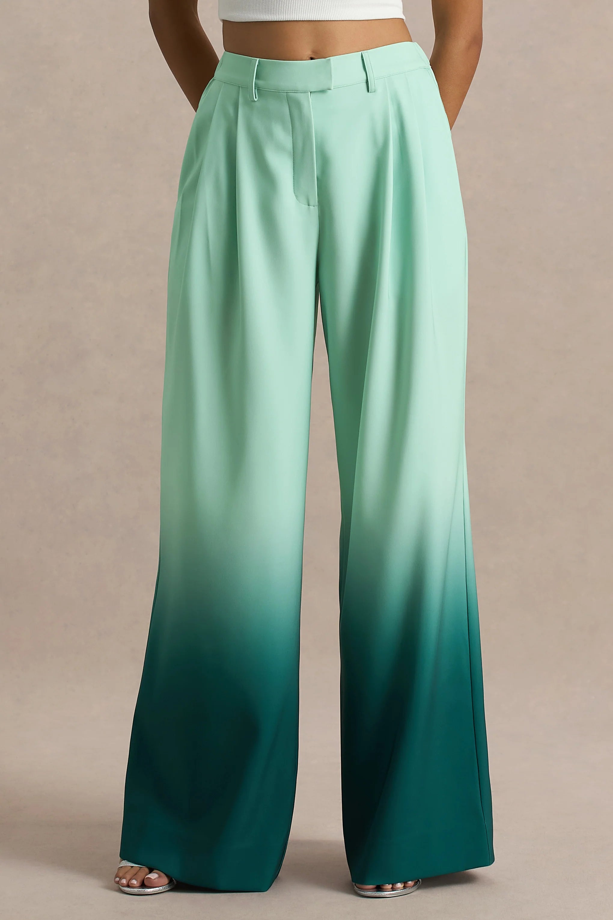 Safia Emerald Ombre Satin Wide Leg