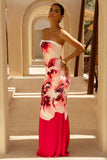 Ceremony Large Pink Floral Print Bandeau Fishtail Maxi Dress