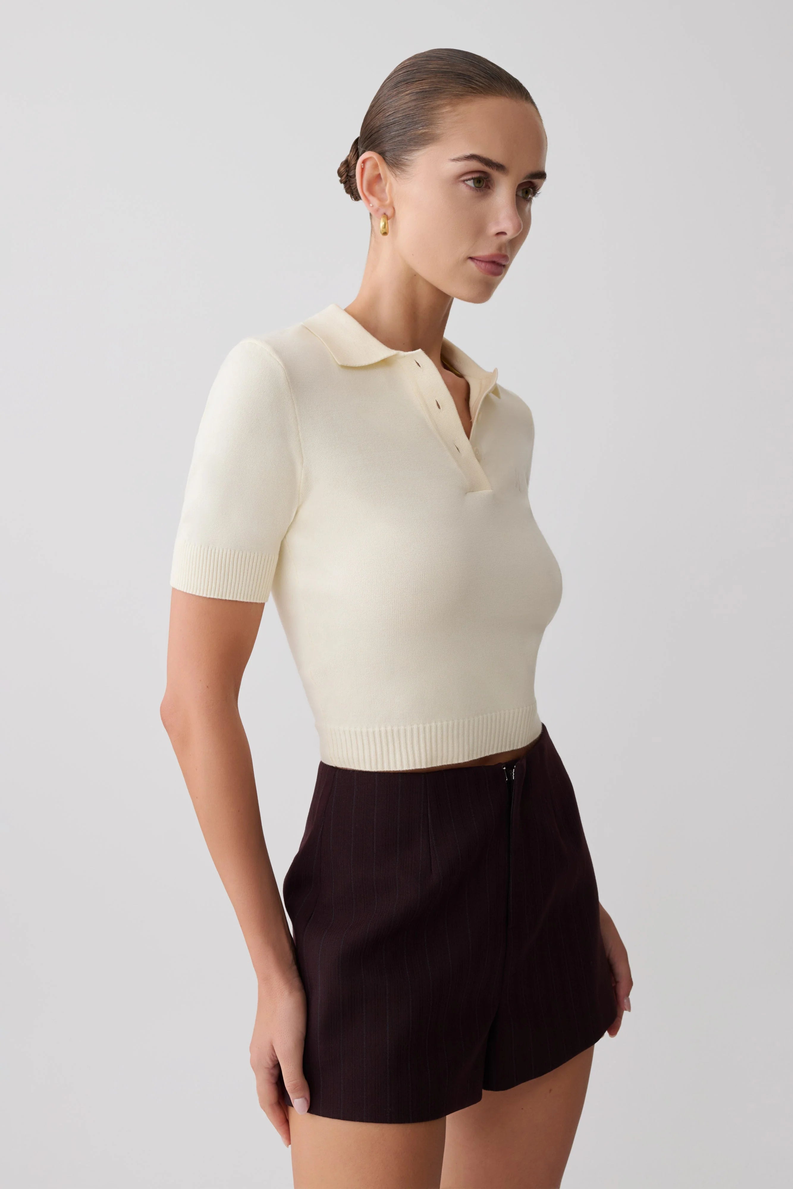 Philly Knit Button Up Top Ivory