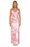 Inara Pink Floral Print Ruffle Prom Dress
