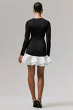 Lucinda Black White Long Sleeve Mini Dress With Ruffle Hem
