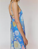 Women Boho Floral Maxi Dress Backless Spaghetti Strap A Line Flowy Summer Vacation Long Dress