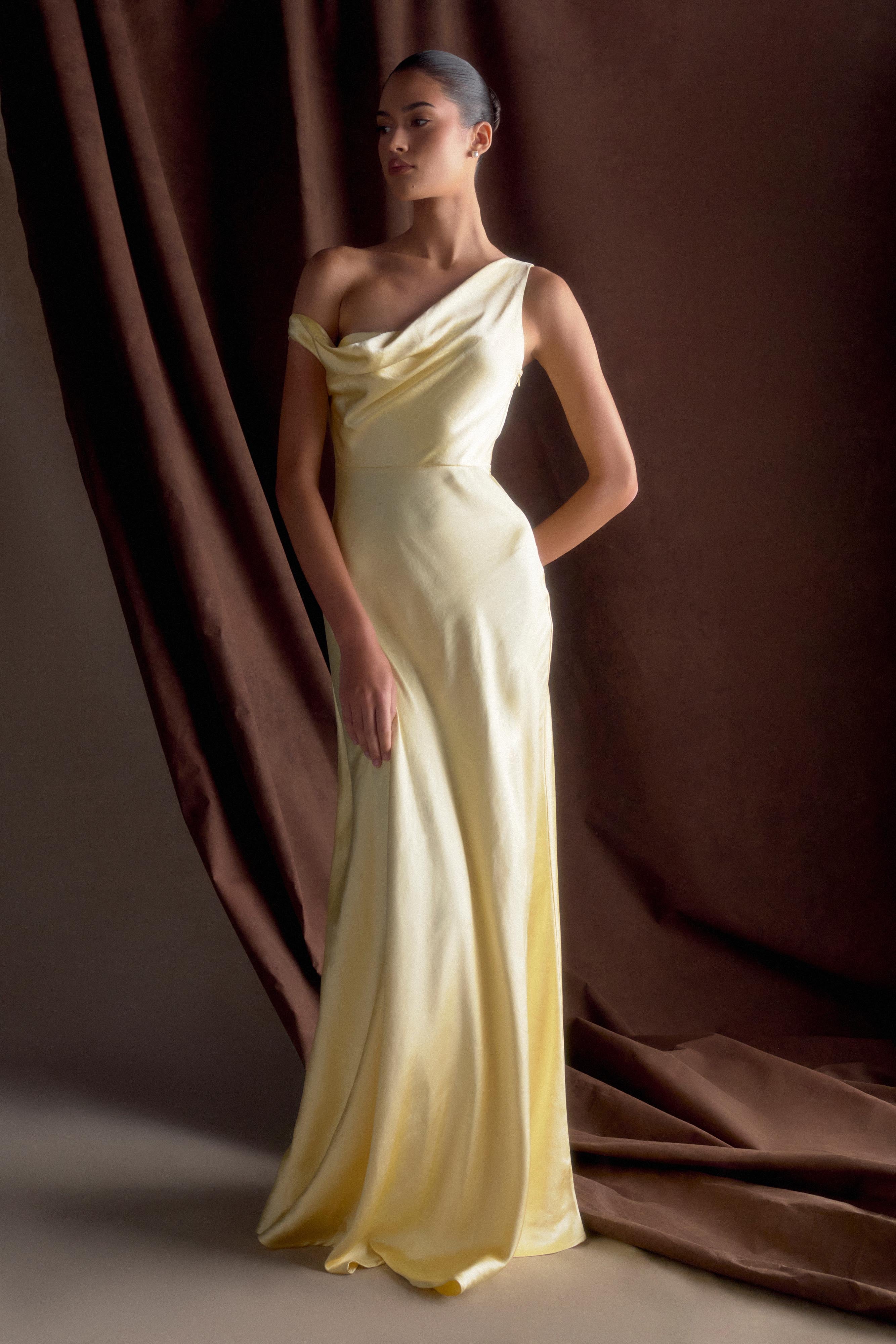 Jacinta One Shoulder Maxi Dress Pastel Lemon