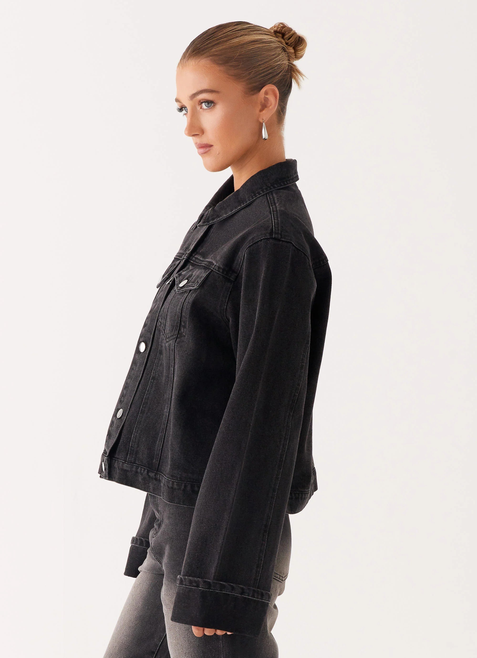 Back Again Oversized Denim Jacket Charcoal Wash