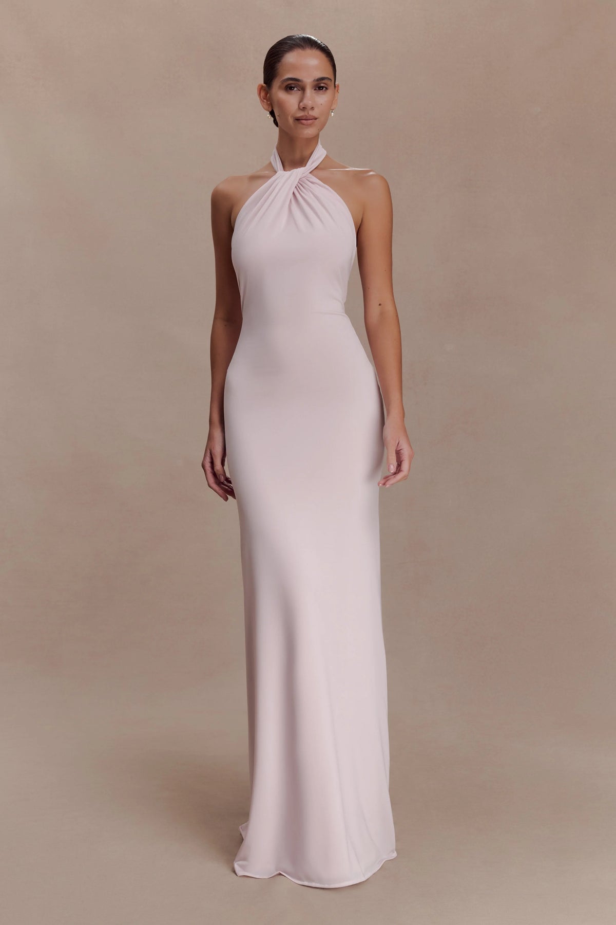 Elyna Slinky Halter Maxi Dress Pale Pink