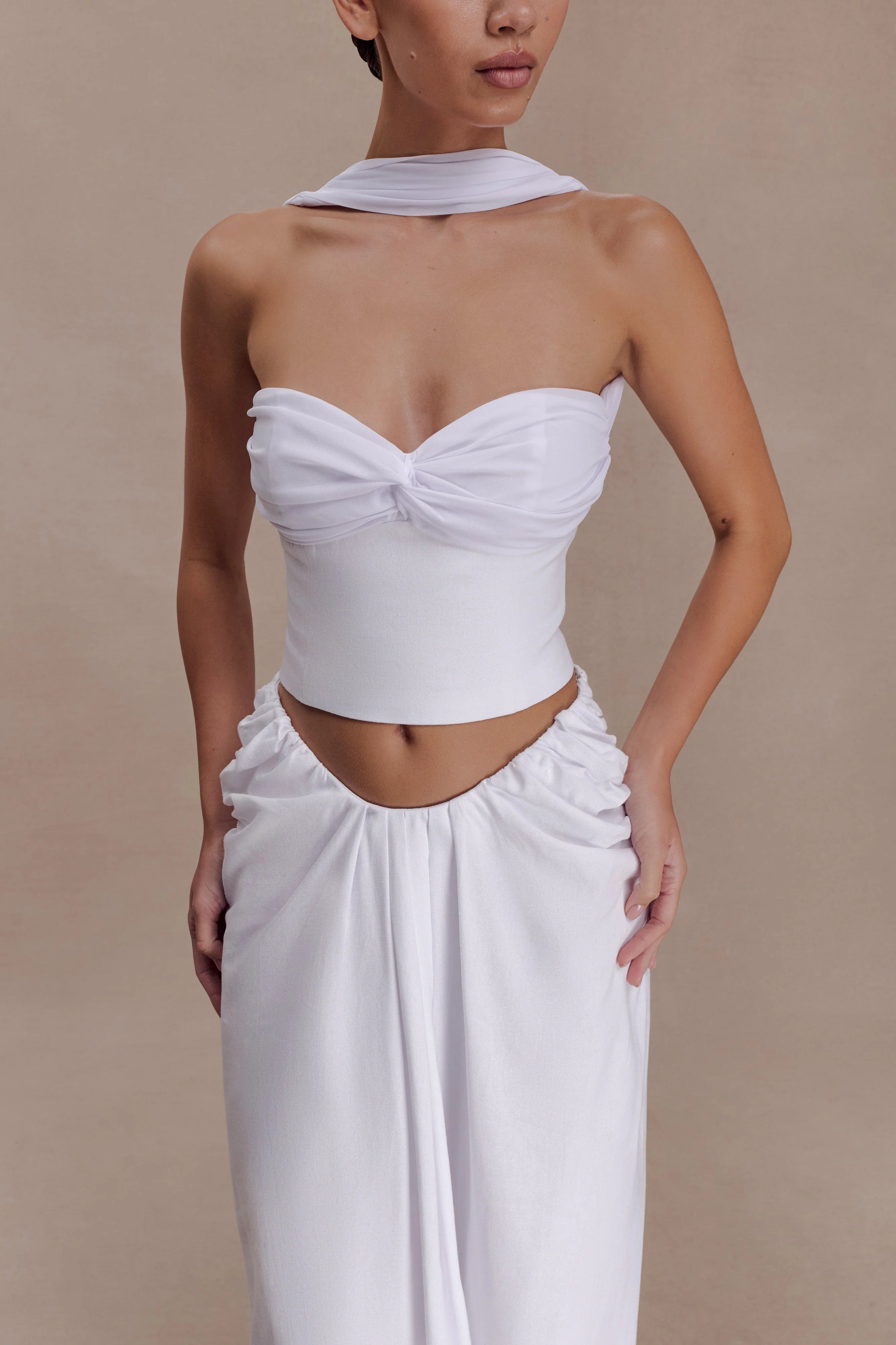 Talia Chiffon And Linen Halter Top White