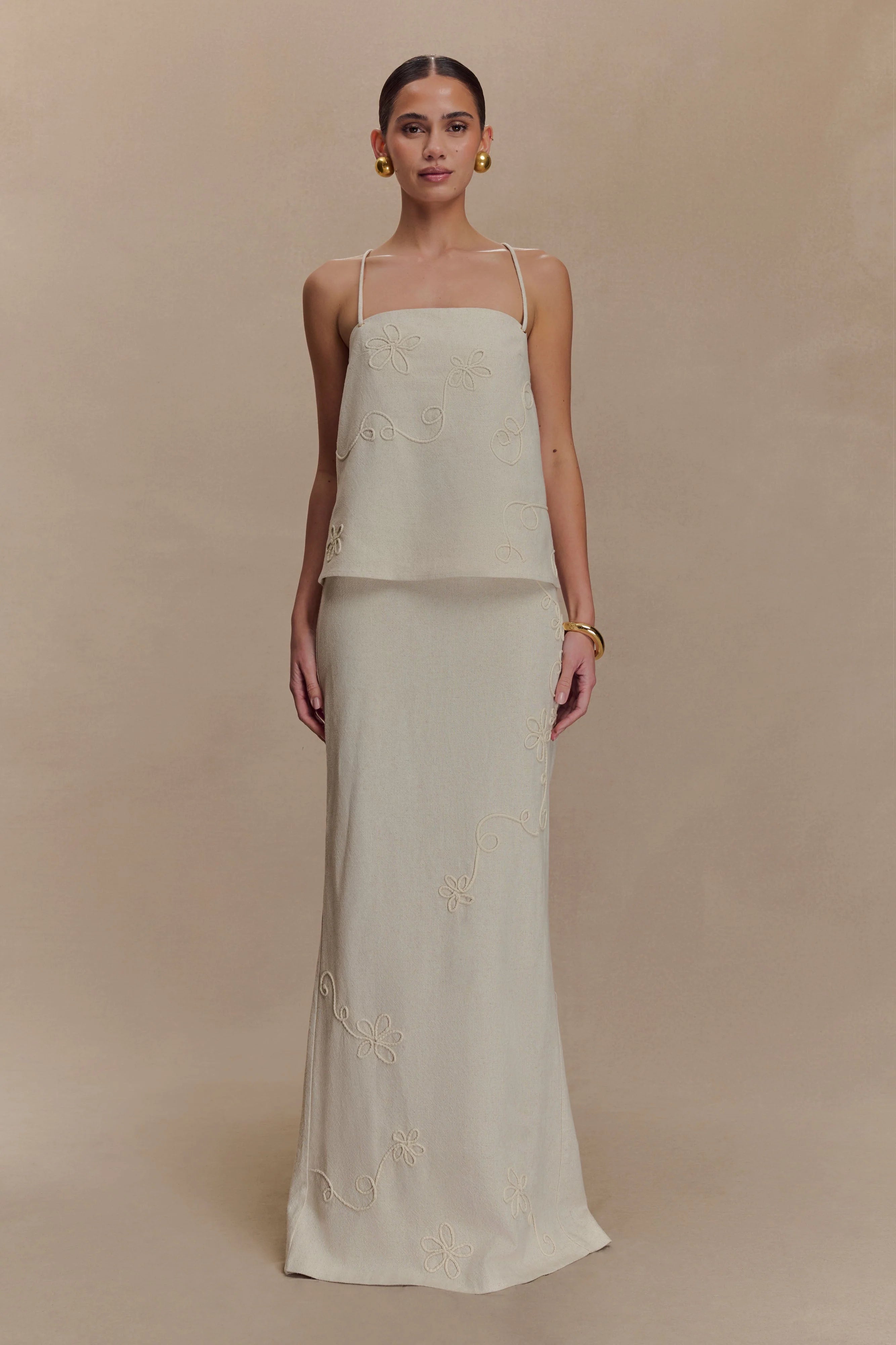 Casey Linen Corded Embroidered Linen Top Natural
