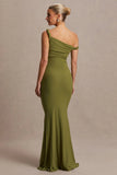 Lita Olive Twisted Asymmetric Maternity Maxi Dress