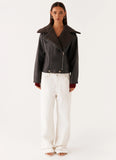 Inka PU Leather Shearling Jacket Charcoal