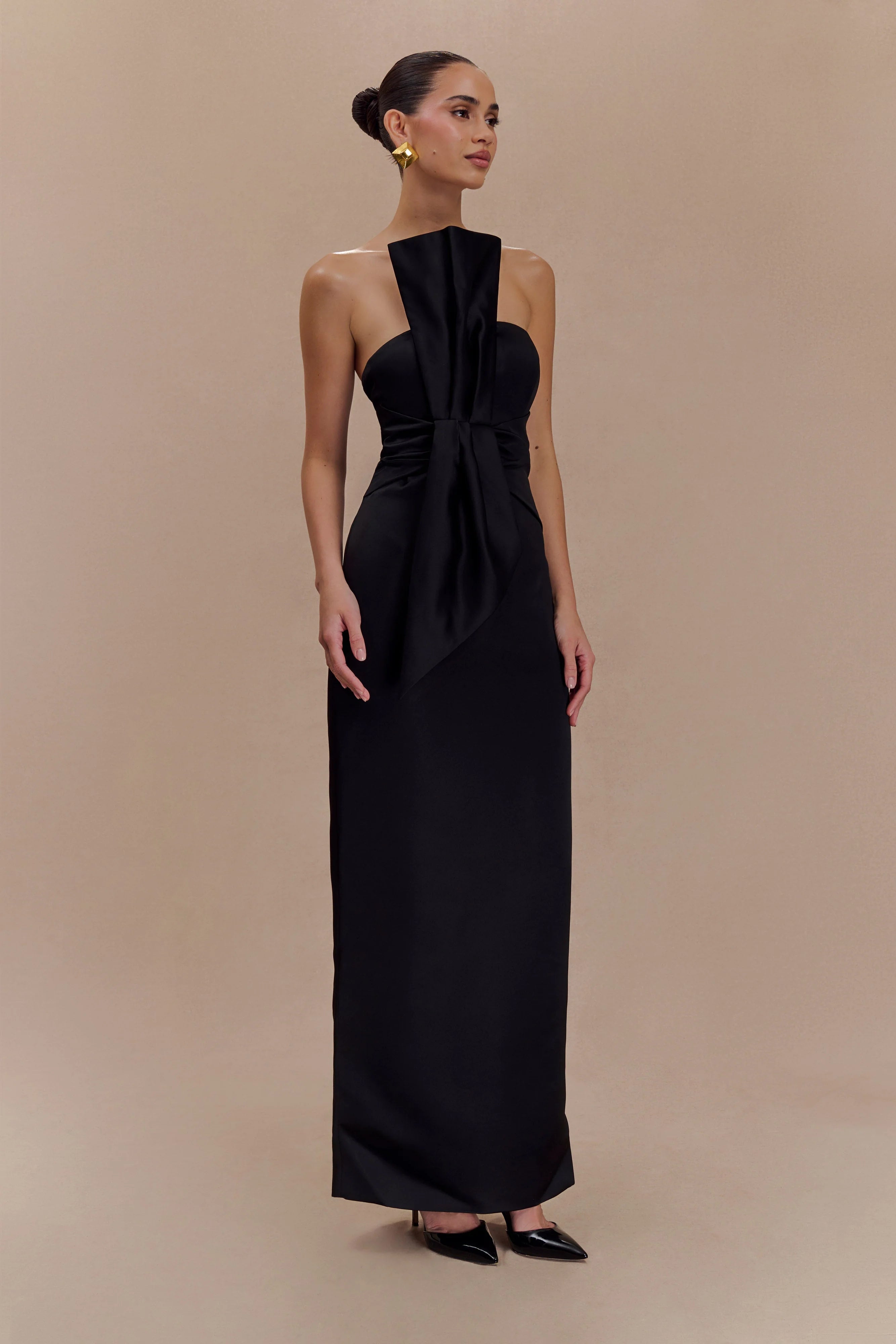 Cyrill Strapless Satin Structured Maxi Dress Black