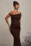 Salome Chocolate Brown Twisted Asymmetric Maternity Midi Dress