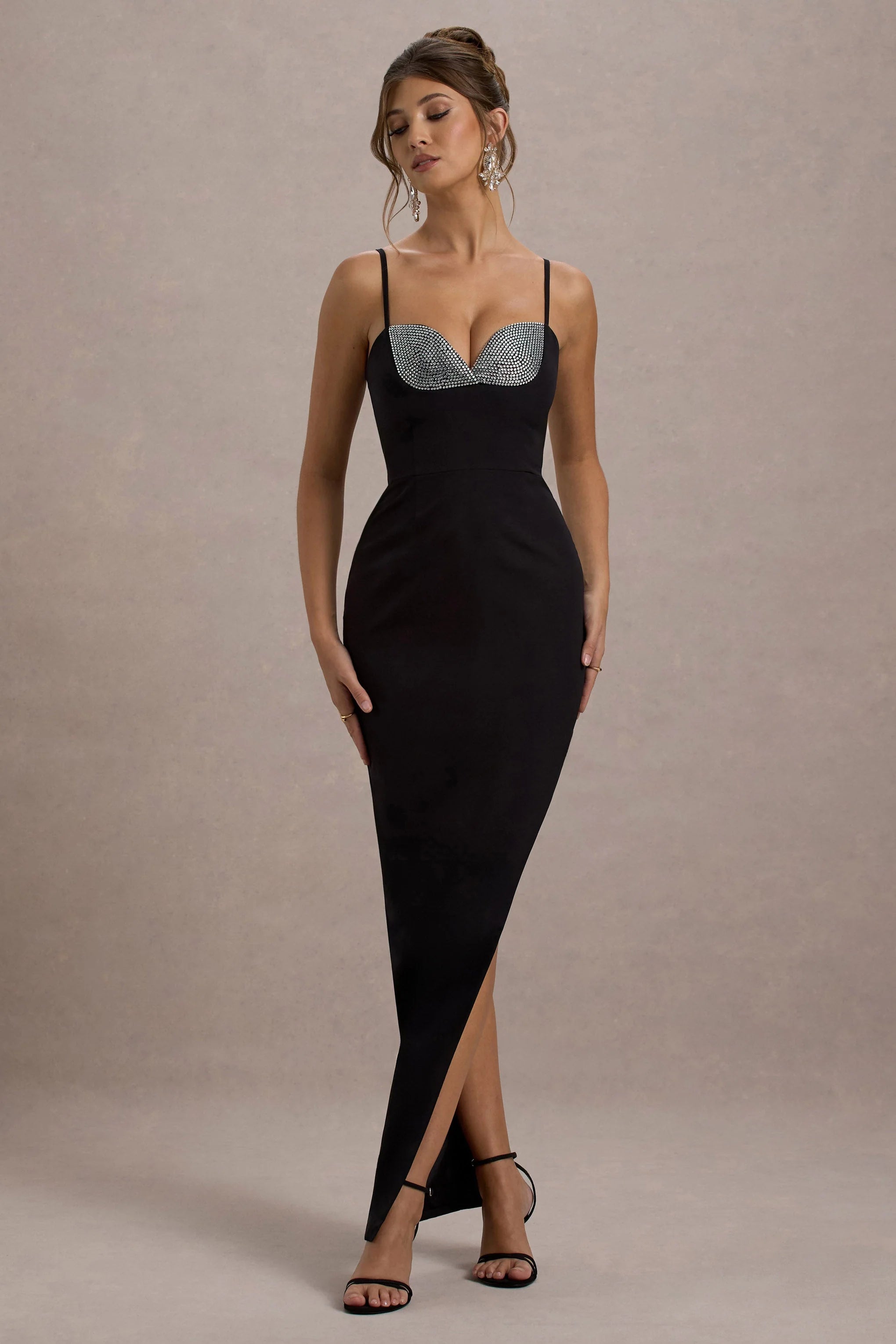 Ignacia Black Asymmetric Maxi Dress With Embellished Sequin Detail