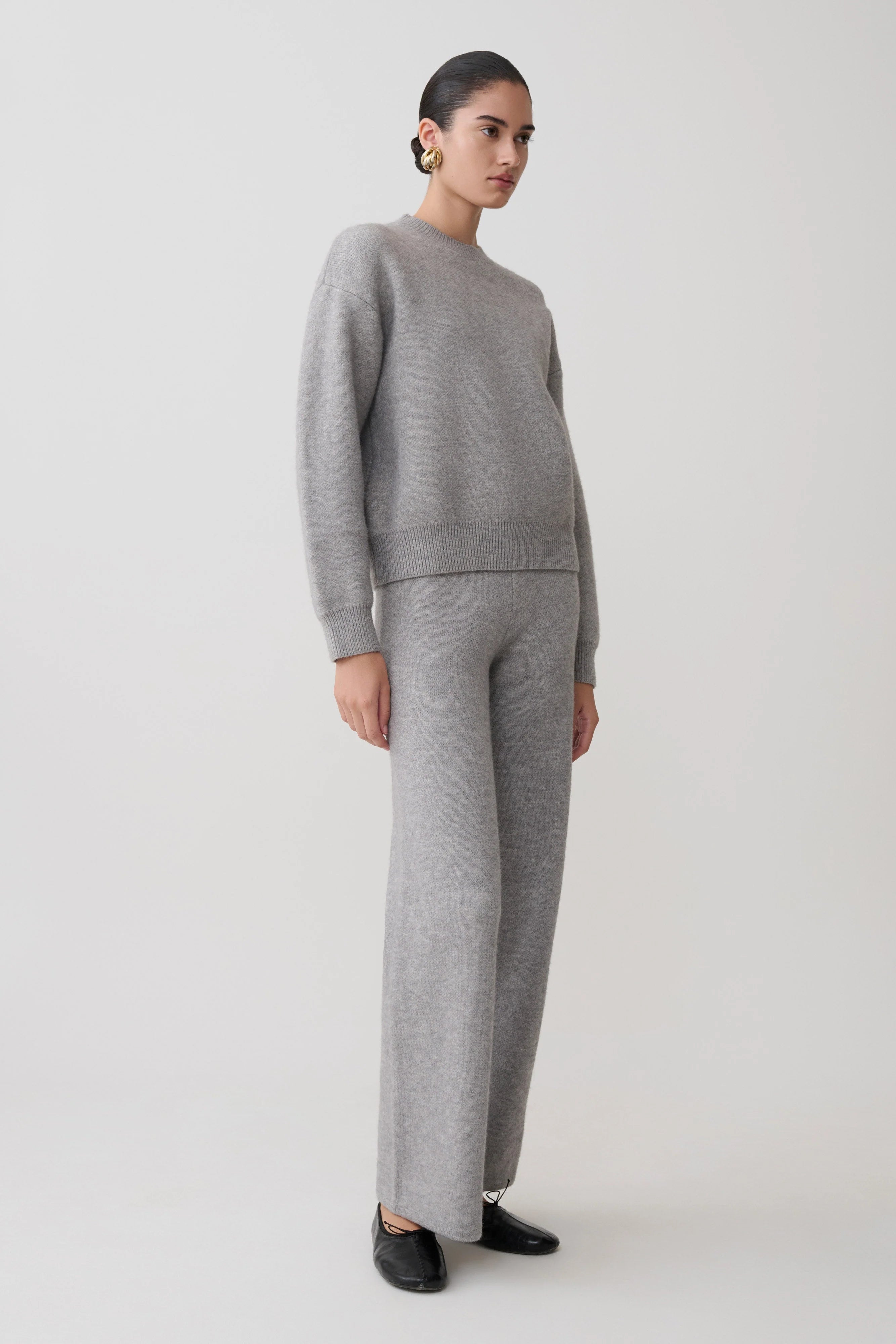 Evan Knit Wide Leg Pants Grey Marle
