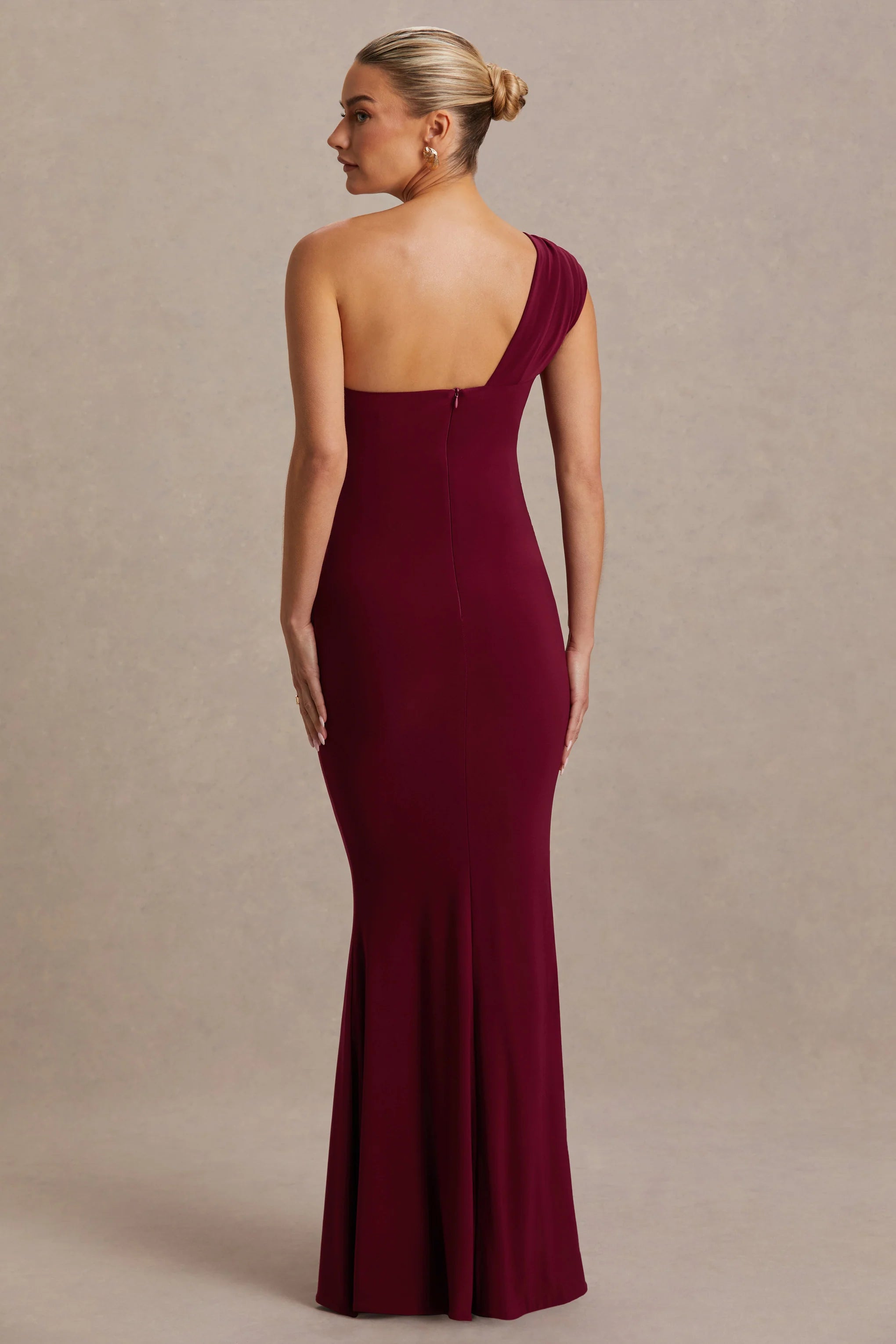 Mila Burgundy Asymmetric Neck Maternity Maxi Dress