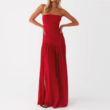 Women Tube Top Dress Tiger Stripe Mesh Patchwork Maxi Dress Strapless Sexy High Slit Long Dresses Beach Vacation