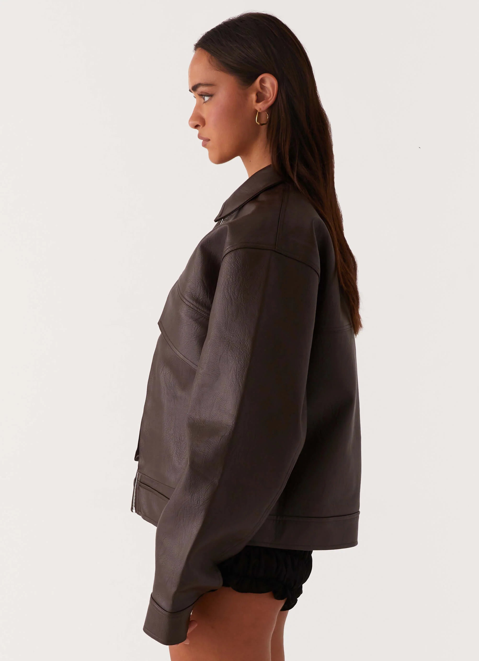 Lula Faux Leather Bomber Jacket Chocolate