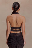 Siren Satin And Diamante Halter Top Dark Chocolate