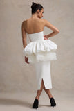 Jones White Strapless Midi Dress With Tulle Peplum Waist