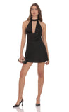 Satin Choker Cowl Neck Dress in Black