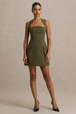 Mollie Khaki Square Neck Tailored Micro Mini Dress