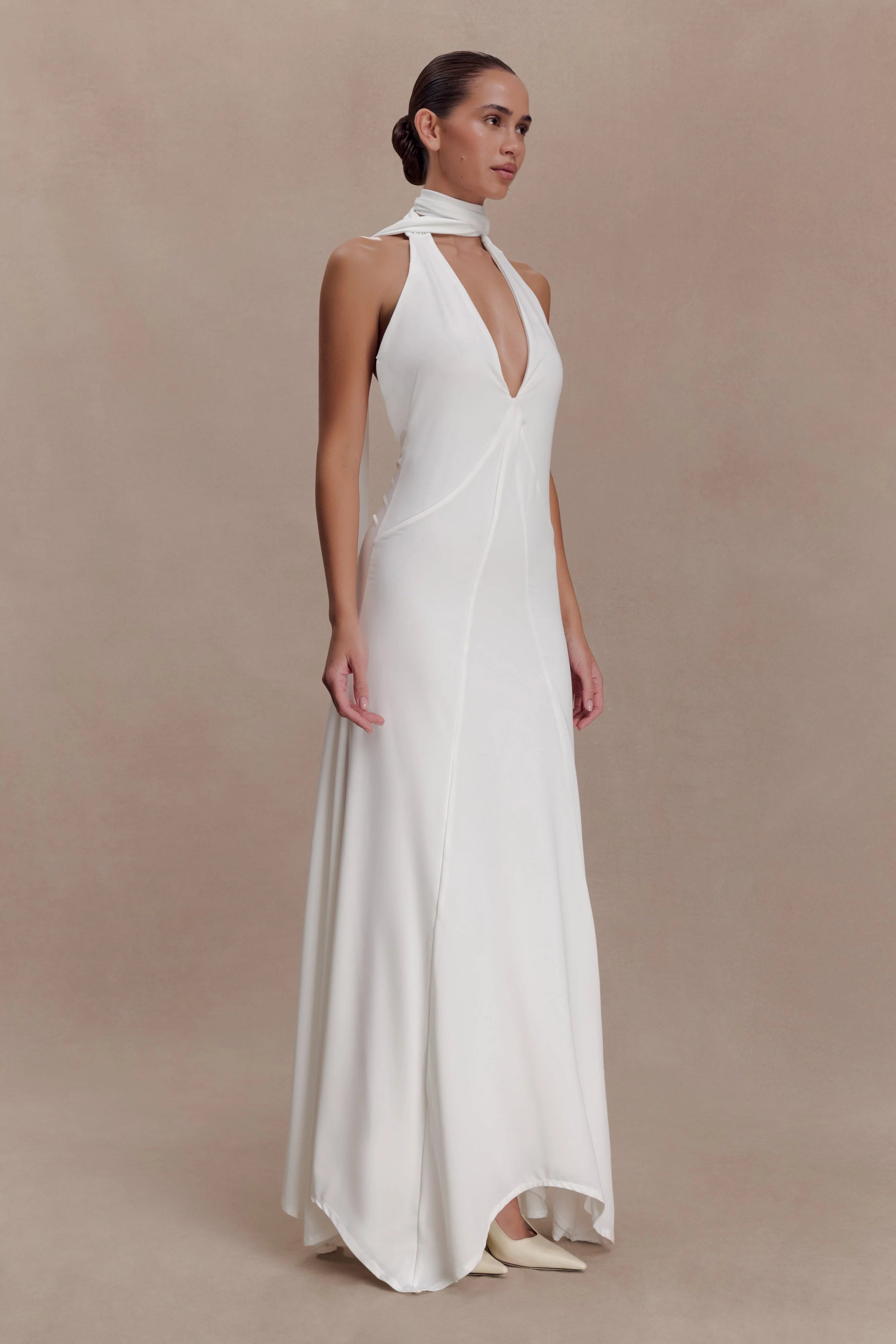 Juliet Slinky Maxi Dress With Scarf White