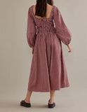 Women Plaid Maxi Dress Long Puff Sleeve Square Neck Flowy Boho Dress Bow Tie Smocked Fall Dresses