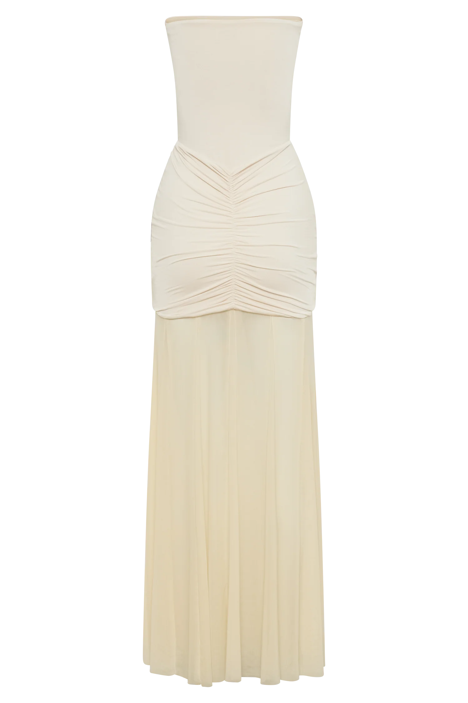 Caspian Slinky And Mesh Off Shoulder Maxi Dress Ivory
