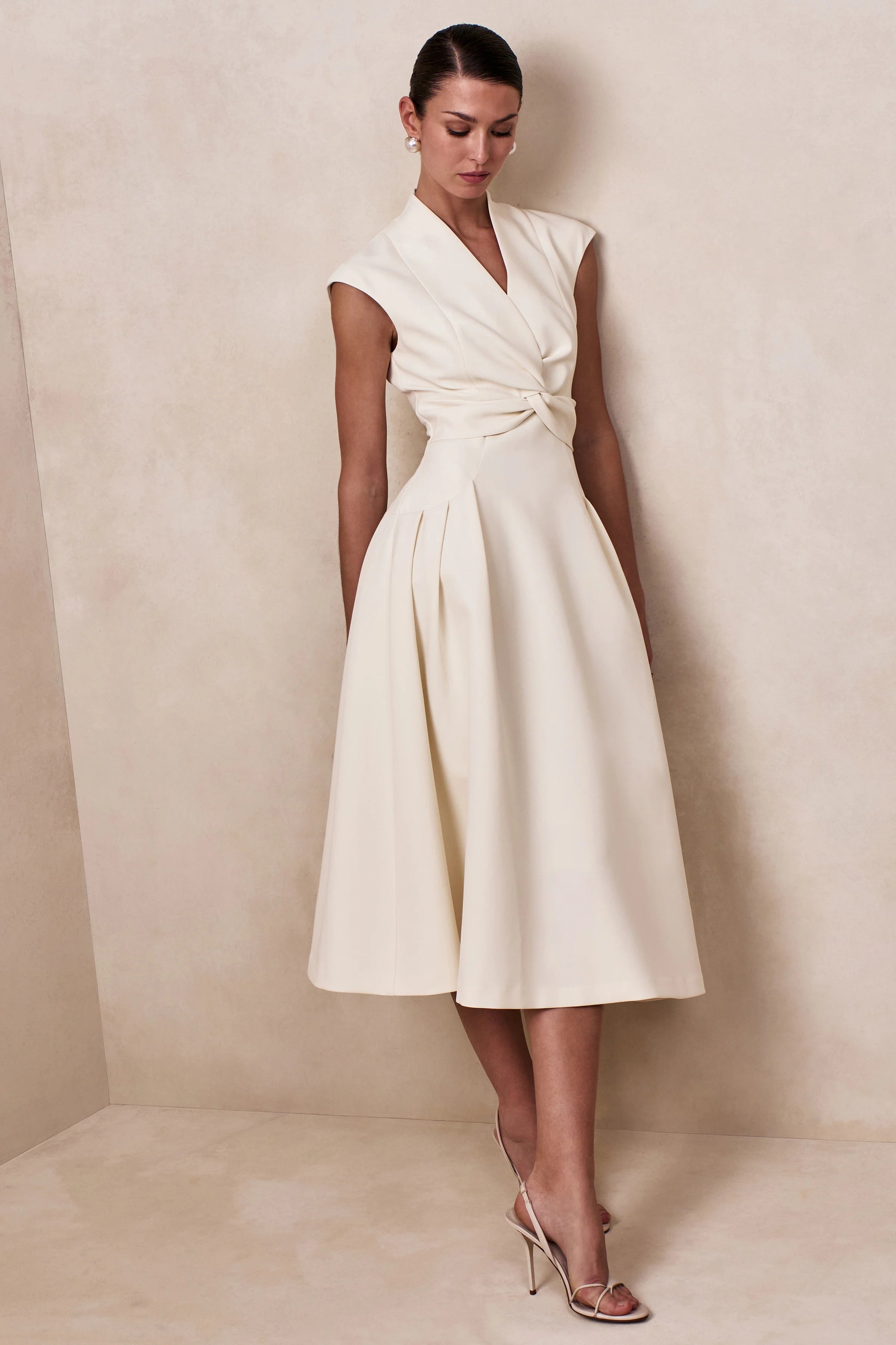 Kylen White V Neck Midi Dress