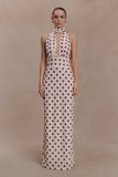 Nadine Halter Chiffon Maxi Dress Ivory Merlot Polka Dot