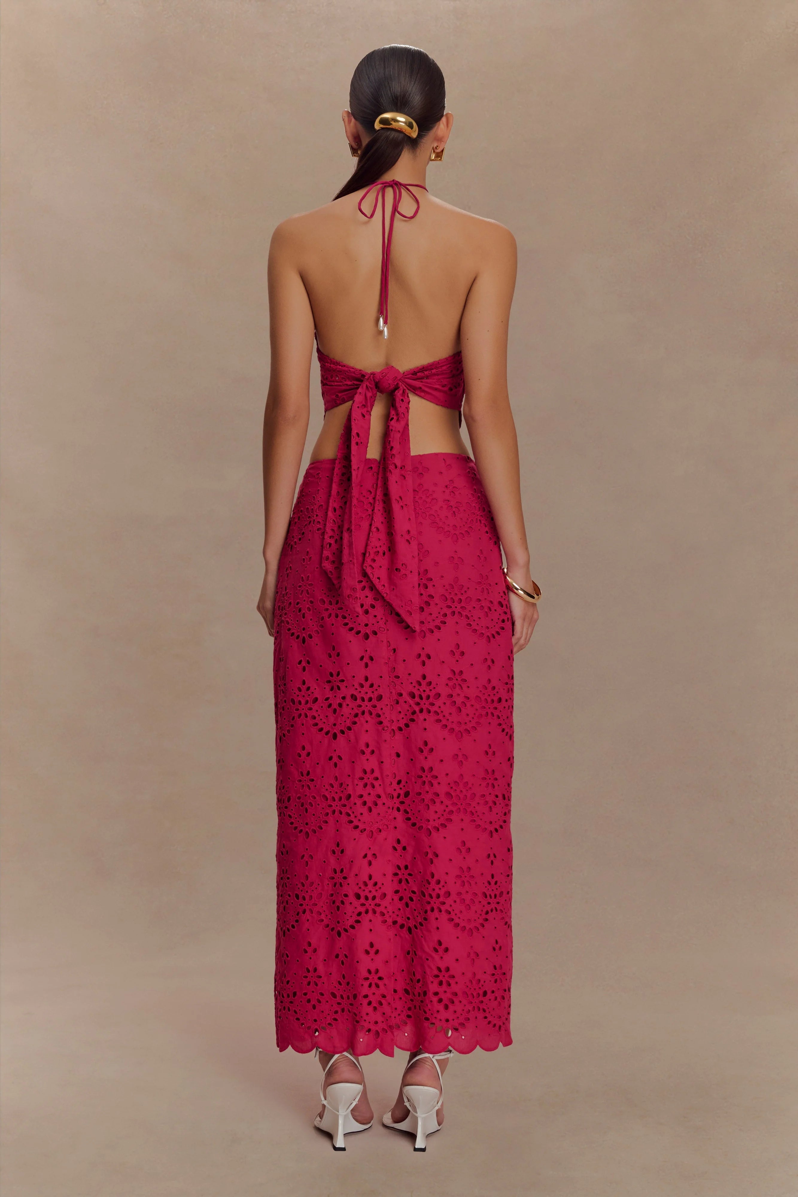 Kensley Broderie Halter Top Dragonfruit