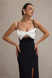 Emmalou Black White Strappy Split Maxi Dress With Bow