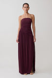 Bex Strapless Slinky Maxi Dress With Split Burgundy