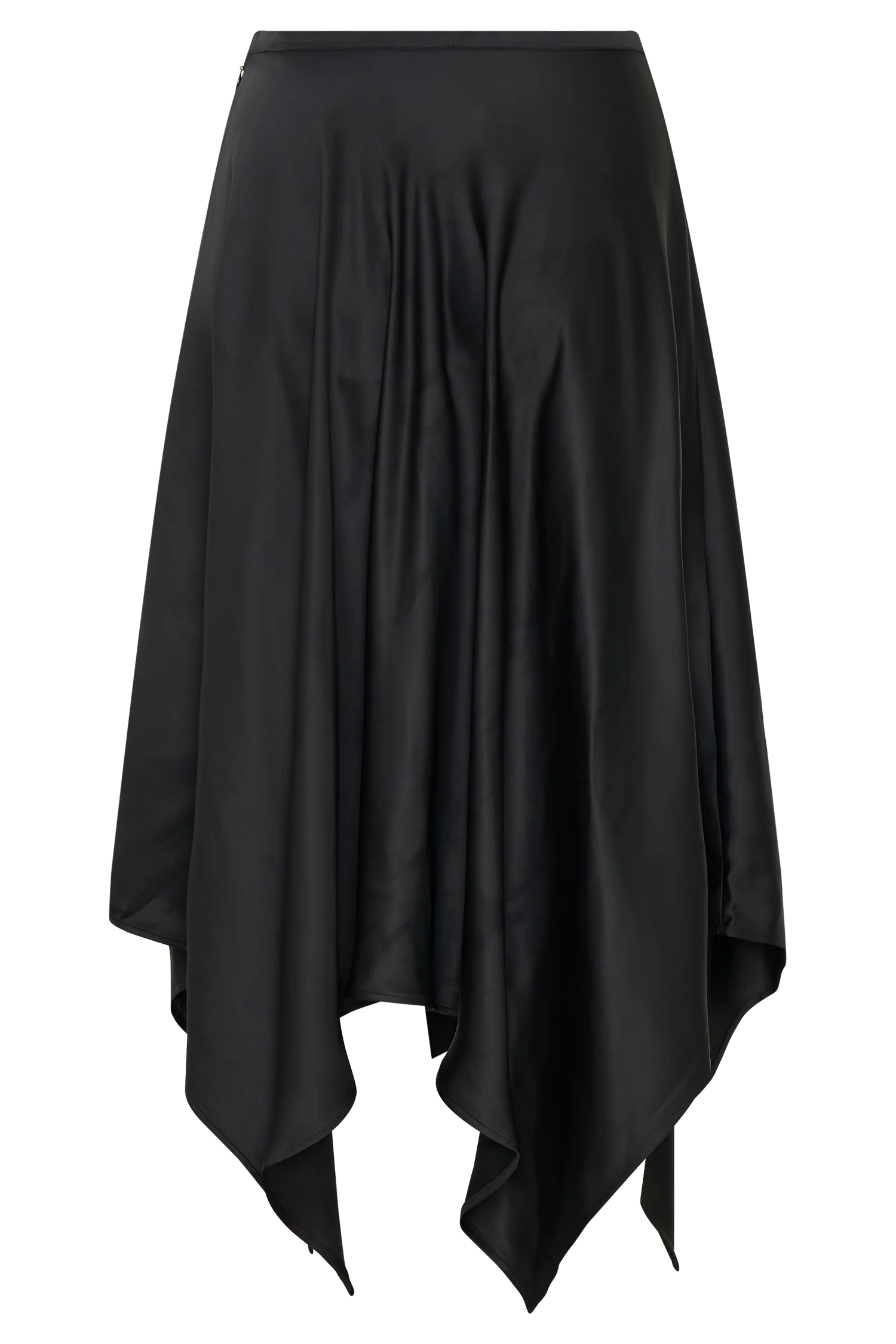 Coralie Asymmetric Satin Midi Skirt Black