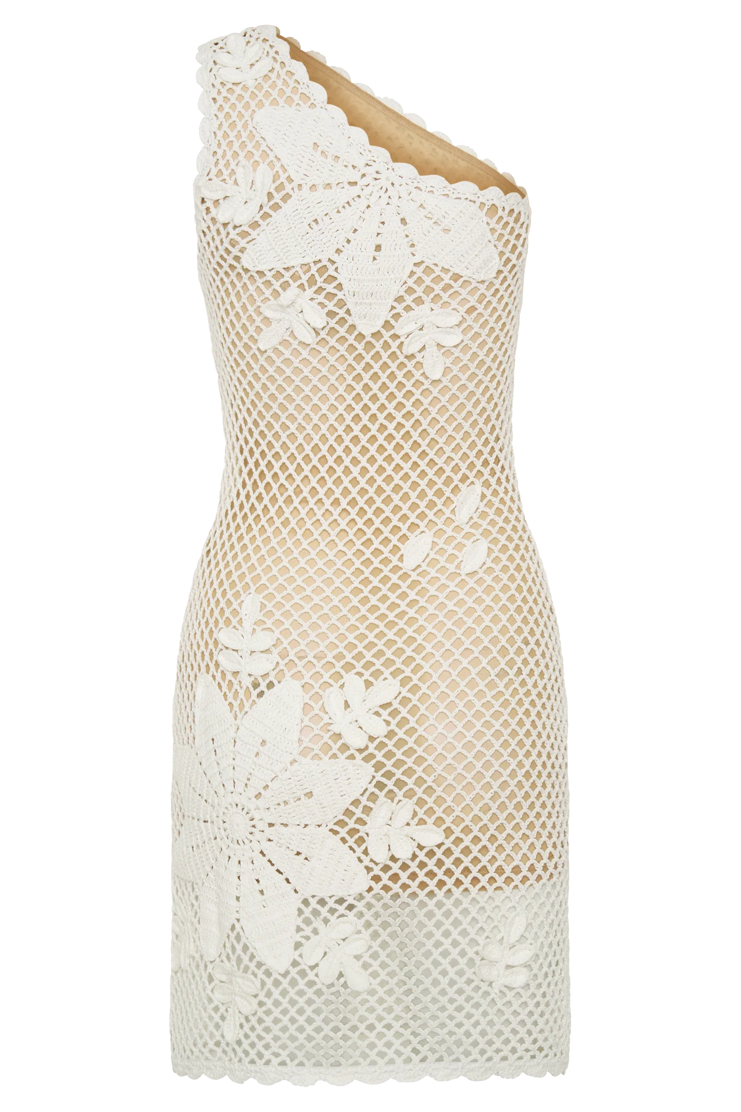 Barker Hand Crochet Knit Mini Dress White