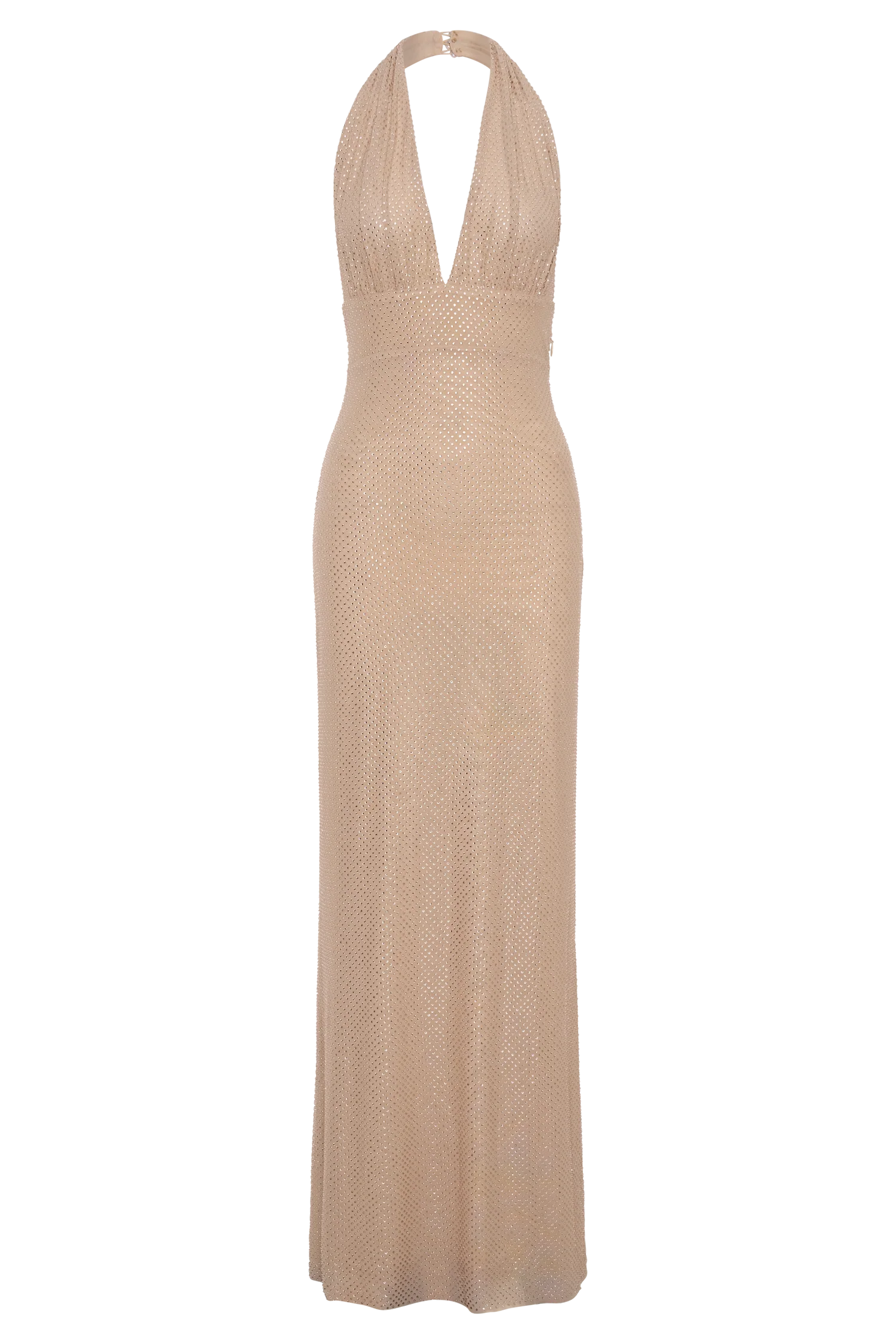 Harriet Halter Neck Diamante Maxi Dress Sandy Gold