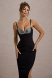 Ignacia Black Asymmetric Maxi Dress With Embellished Sequin Detail