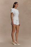 Anne Short Sleeve Satin Top White