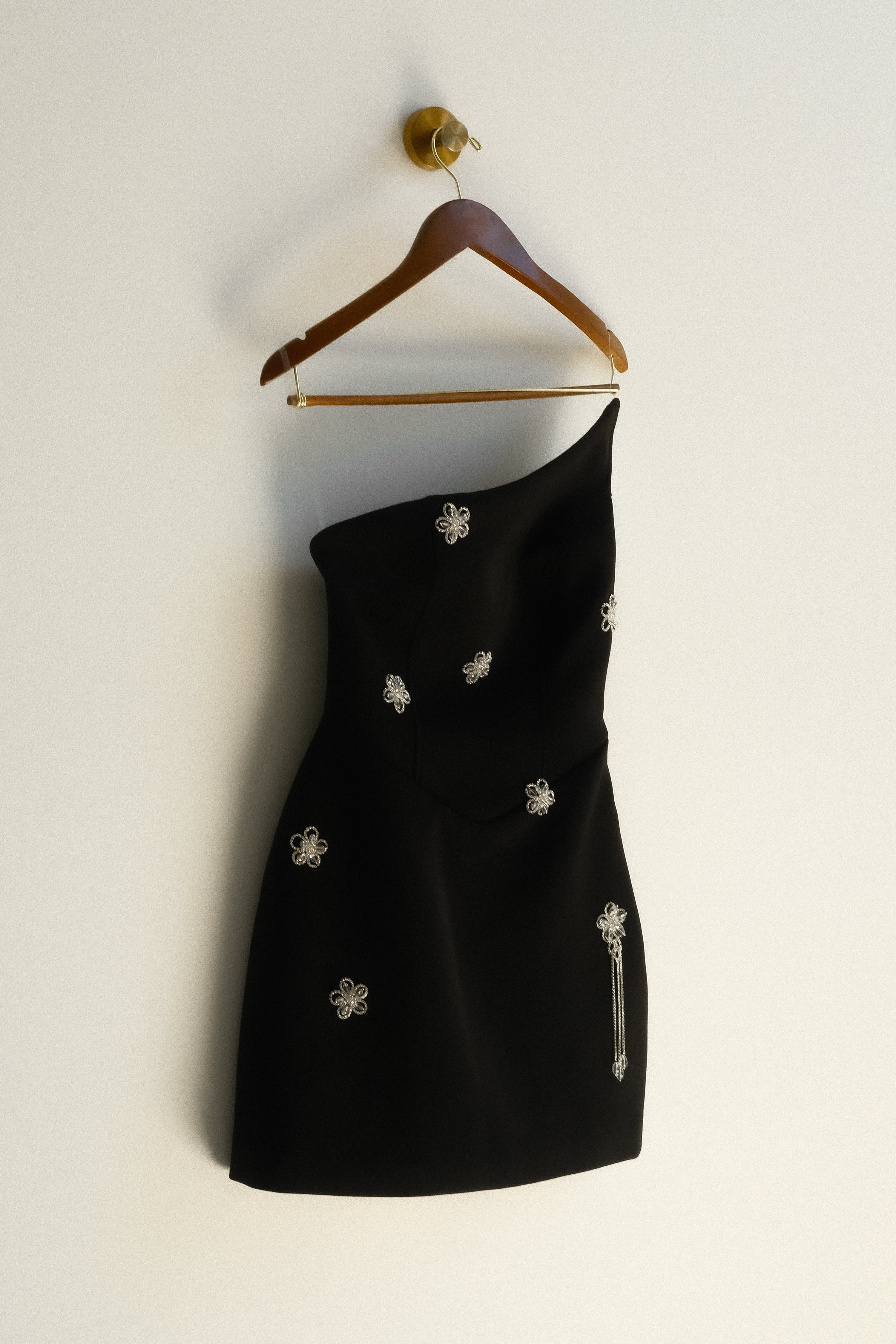 Liva Strapless Diamante Floral Trim Mini Dress Black