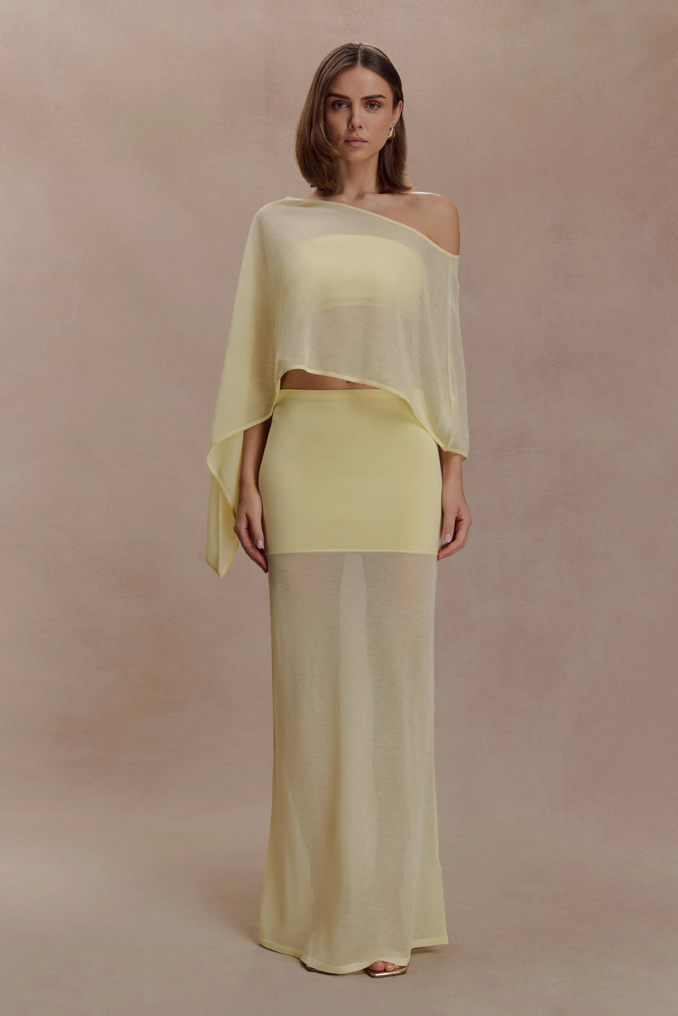 Tanyel Sheer And Bandage Knit Maxi Skirt Lemon