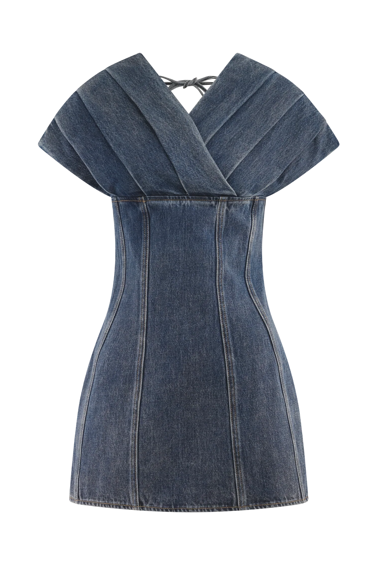 Pascale Off Shoulder Denim Mini Dress Washed Dark Blue