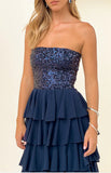 Kimberley Navy Strapless Ruffle Skirt Maxi Dress