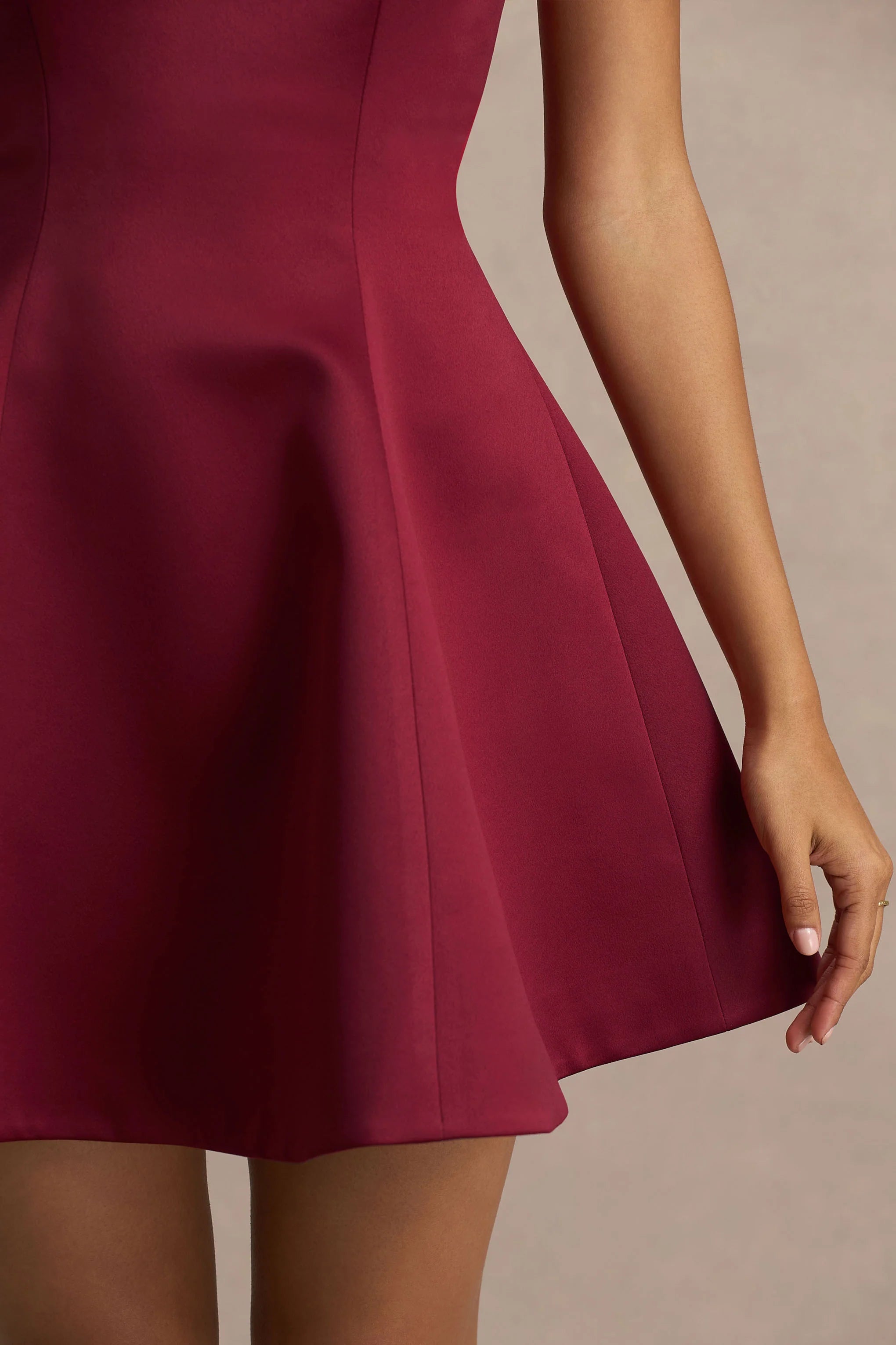 Lioray Burgundy Satin Bandeau Neck A Line Mini Dress
