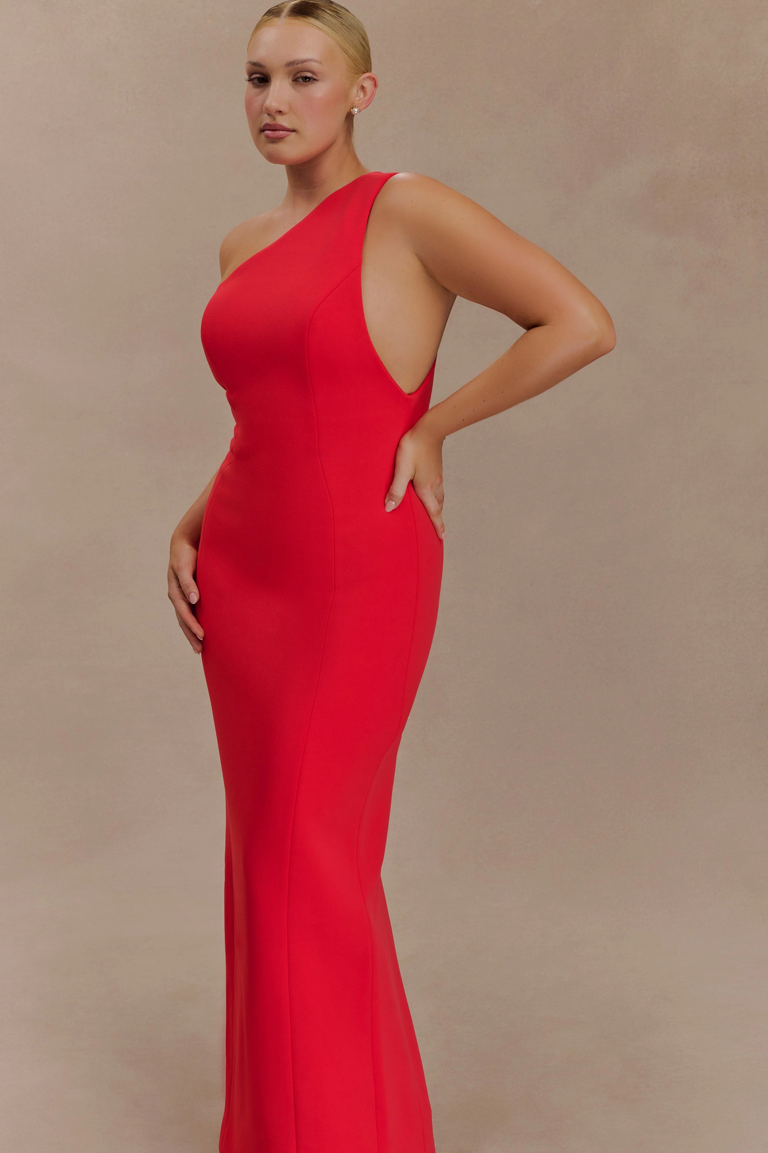 Milena One Shoulder Crepe Maxi Dress Red