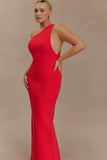 Milena One Shoulder Crepe Maxi Dress Red
