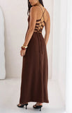 La Jolla Brown V Neck Maxi Dress