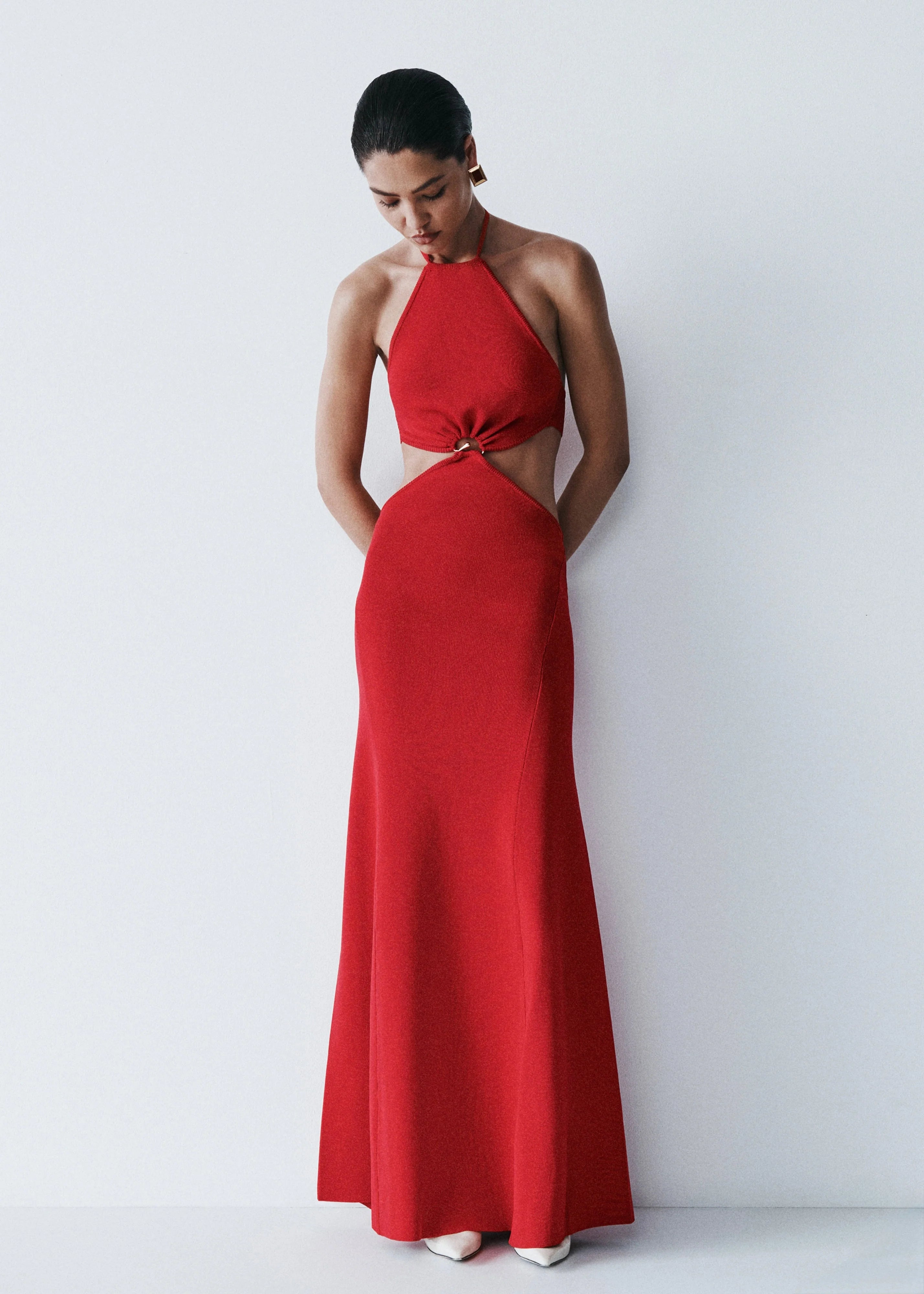 Marlowe Halter Knit Maxi Dress Red