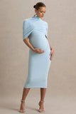 Augustina Powder Blue Maternity Midi Dress With Cape