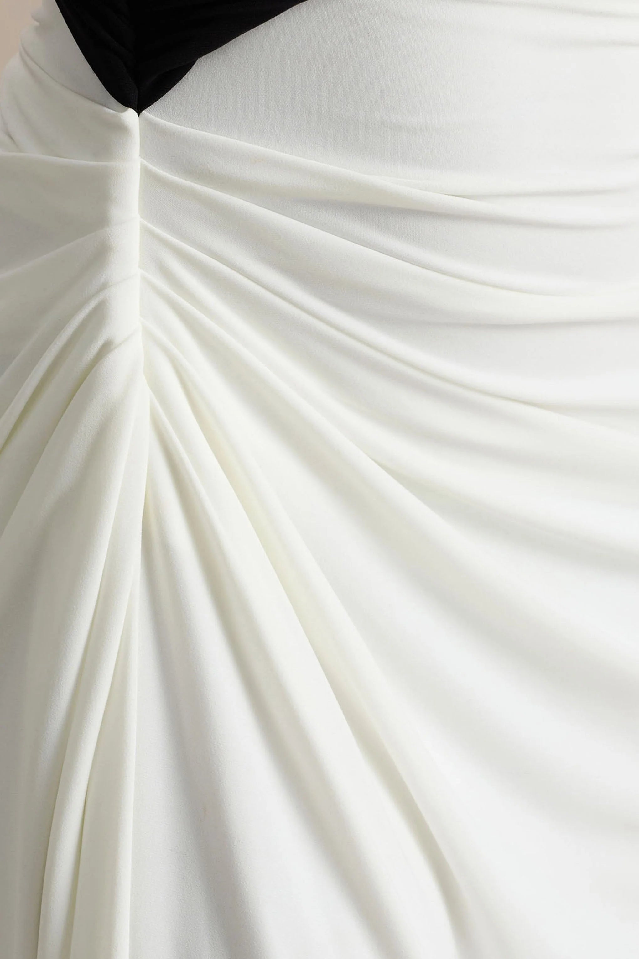 Malika Black And White Asymmetric Neck Maxi Dress With Body Cut Out And Gathered Detailing