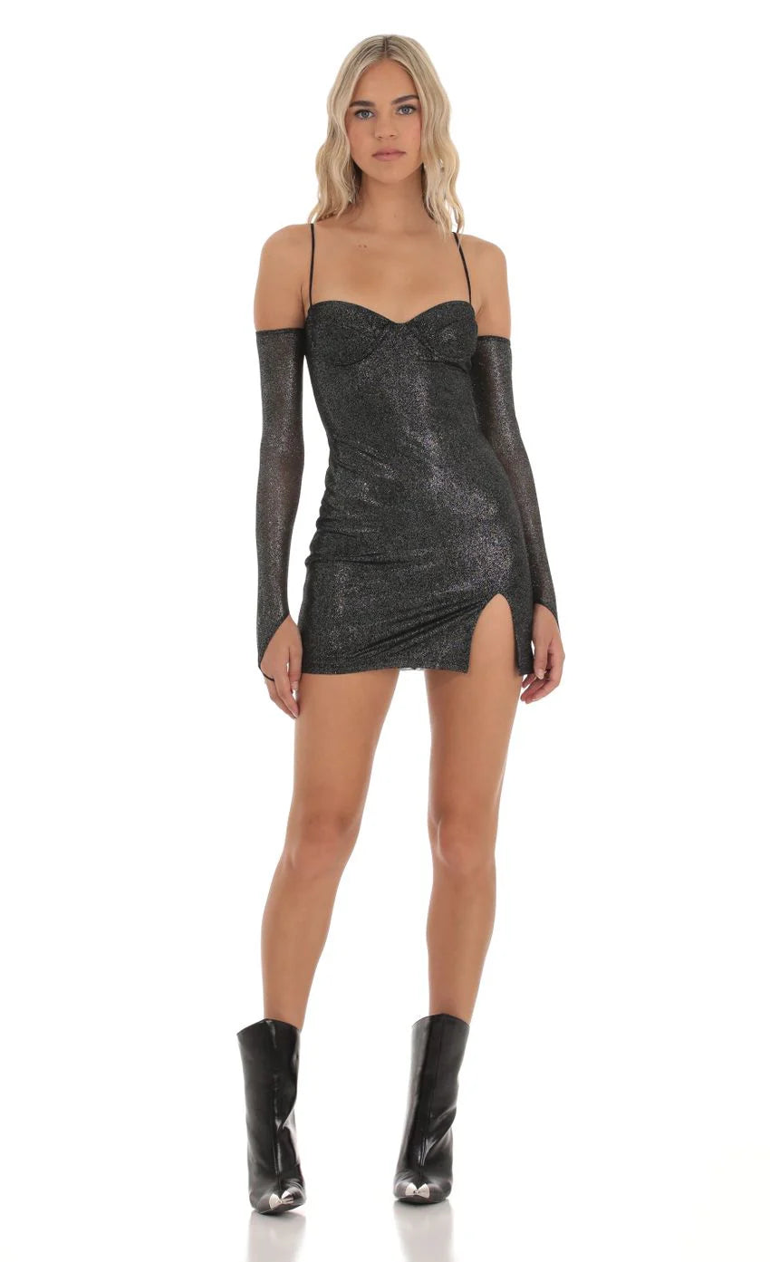 Shimmer Bodycon Dress in Black